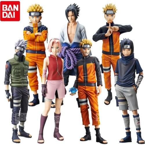 BANDAI 26cm NARUTO Uchiha Sasuke Hatake Kakashi Uzumaki Naruto Haruno Sakura Childhood Action Anime Figure Toys For Girl Boy