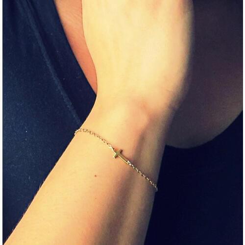 FLTMRH Jesus Christian Womens Mens Horizontal Sideways Cross Bracelets silver color Religious Trendy Chain Bracelet Lucky