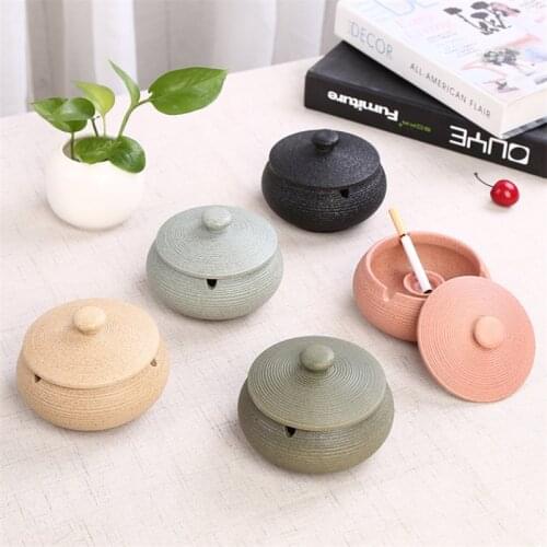 Ceramic High-End Household Ashtray Large Retro Ash Tray Office Round Smokeless Cigarettes Holder with Lid Gift For Boyfriend