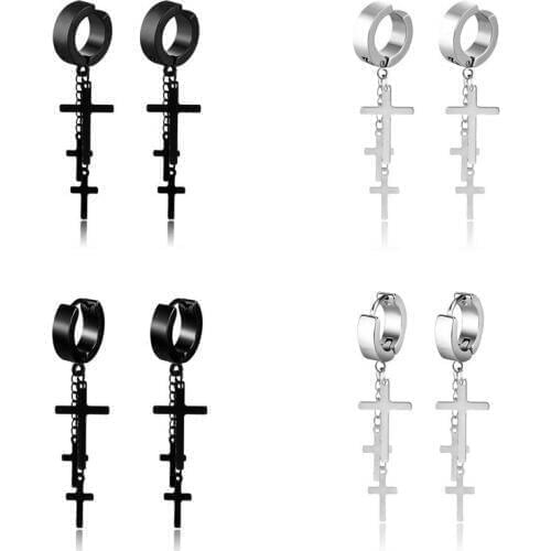 Classic Stainless steel Stud Earring 3 Cross Tassel Pendant Charms For Women Fashion Punk Ear Jewelry Gifts 2 pieces