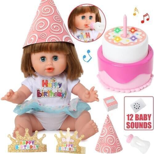 14 inch reborn Doll Simulation Glowing and singing birthday cake 36cm lifelike soft Silicone bebe reborn Doll for Toy kids