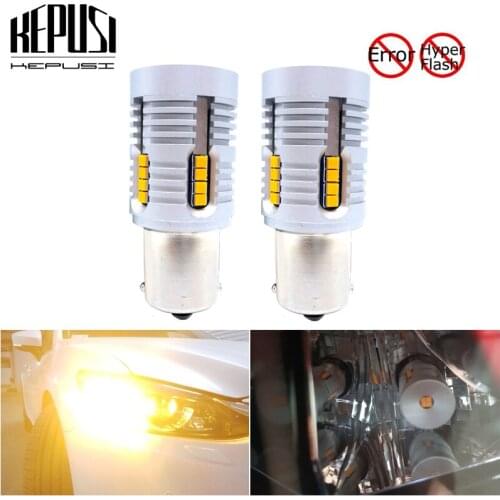 2x BAU15S BA15S P21W LED No Hyper Flash Amber Yellow 24SMD 2020 LED 1156 7507 PY21W LED Bulbs For Turn Signal Lights Canbus 12V