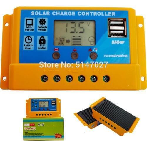 HOT! 10A 20A 30A 12v/24v auto Solar Charge Controllers solar panel battery regulator LCD display solar controller