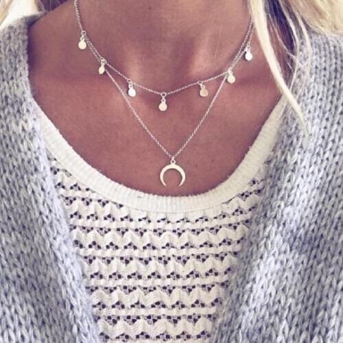 Moon Coin Chocker Boho Chain Multilayer Choker Necklace for Women Necklaces pendants collier femme