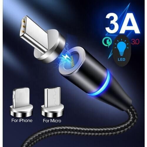 Type C USB 3A Fast Charger Magnetic Micro USB Cable For Samsung A10 A32 A51 Huawei Xiaomi Redmi 9a 9 Cable for iphone 12 7 Phone