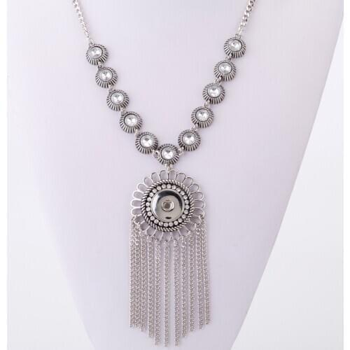 Fashion trendy Rhinestone Flower Tassels beauty snap necklace 60cm fit 18MM snap buttons jewelry wholesale DJ0138
