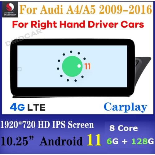 10.25“ Snapdragon CPU Android 10 Auto Radio Multimedia Player GPS Navigation for Audi A4 A4L A5 2008-2016 RHD Cars Stereo Screen