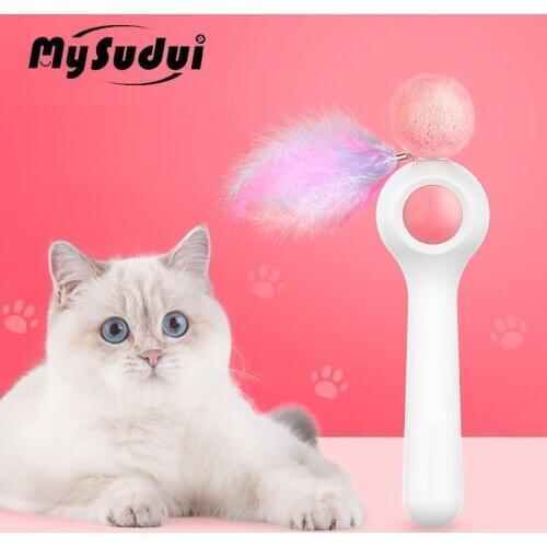 MySudui Cat Feather Toy Automatic Ball Cat Toys Interactive Teaser Stick Wand Plush Funny Kitten Pet Supply Katten Speelgoed