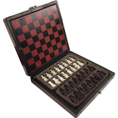 Antique Chess Set Of Chess Wooden Coffee Table Antique Miniature Chess Board Chess Pieces Move Box Set Retro Style Lifelike