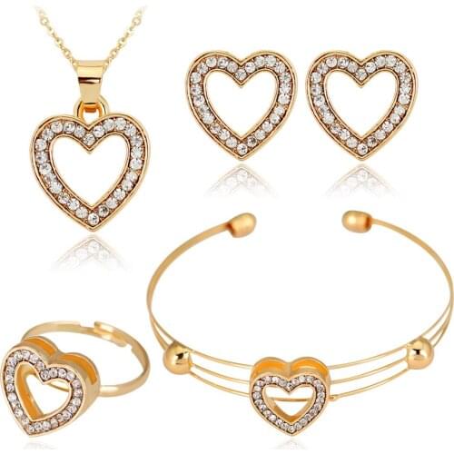 New Heart Shape 4 Pieces Jewelry Alloy And Buttom Ring Necklace Earring