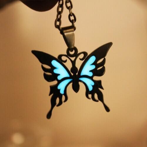2018 butterfly Glowing Necklace butterfly Necklace stainless steel GLOW in the DARK children gifts women girl