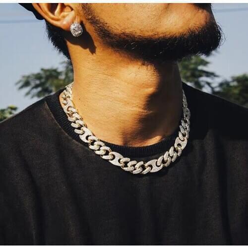 D&Z 12mm Iced Out Cuban Link Necklace Chain Hip hop Jewelry Gold Silver Color Rhinestone CZ Clasp for Mens Rapper Necklaces Li