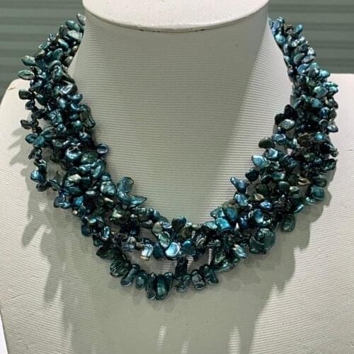 Blue color natural fresh water pearl necklace kishi pearl multi layers cheap quality daily use fashion women jewelry irregular