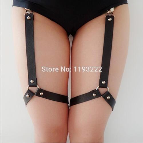 Sexy Harajuku Handmade Punk Studded Rivet O Ring Leg Garter Belt Thigh Gater Shorts Garter Leg Loop