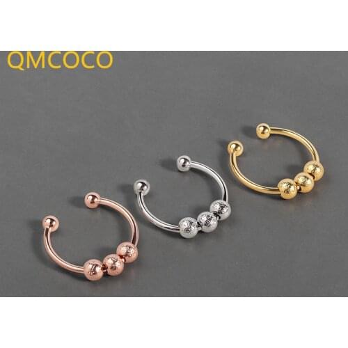 QMCOCO 925 Silver Geometry Can Be Mobilized Round Bead Creative Personality Design Simple Punk Ring For Women Party Jewelry Gift
