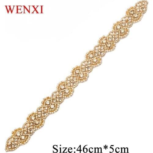 WENXI 10PCS Protein Beads Rhinestones Appliques Rose Gold Crystal For Bridal Dress Waistband Rhinestones Accessories WX866