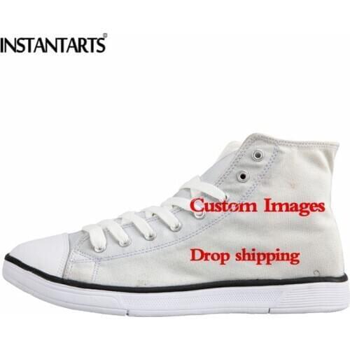 INSTANTARTS Women High Top Vulcanize Shoes Comfortable Lace Up Canvas Shoes Girls Custom Images or Logos Sneakers Drop Shipping
