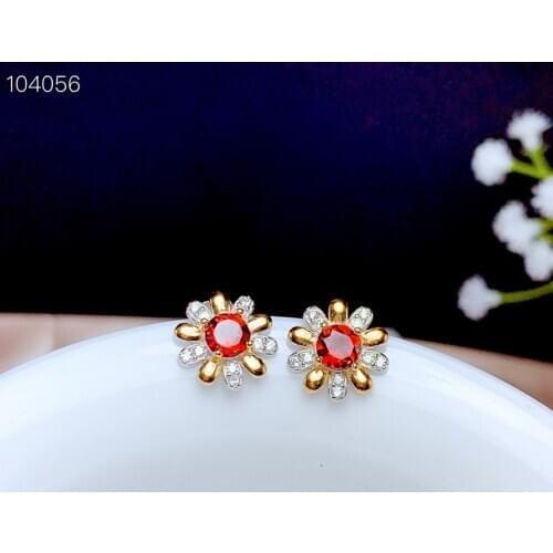 Exquisite red garnet stud earrings for women girl silver ornament oval natural gem real 925 sterling silver birthday party gift