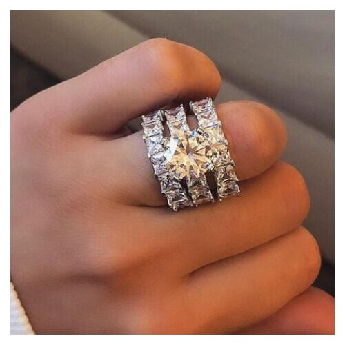 Handmade 3-in-1 Statement Ring sets 100% 925 Sterling Silver Princess cut Dimond Engagement Wedding Band Rings For Women Jewelry