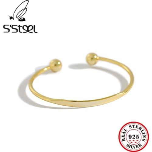 925 Sterling Silver Bangles For Women Minimalist Tow Color Round Open Resizable Ladies Bracelet And Bangles Fine Jewelry Gift