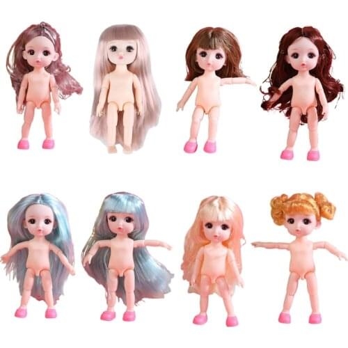 1Pc 17cm 13 Flexible Moveable Joints Figure Nude Female Body Doll with Big Eyes Wig and Shoes DIY Mini Princess Toys Gifts