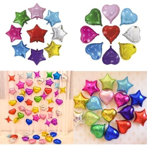 10/20pcs/lot 5/10inch Heart Star Five Four-pointed Foil Balloons Wedding Birthday Party Decoration Baby Shower Kids Toy Gift