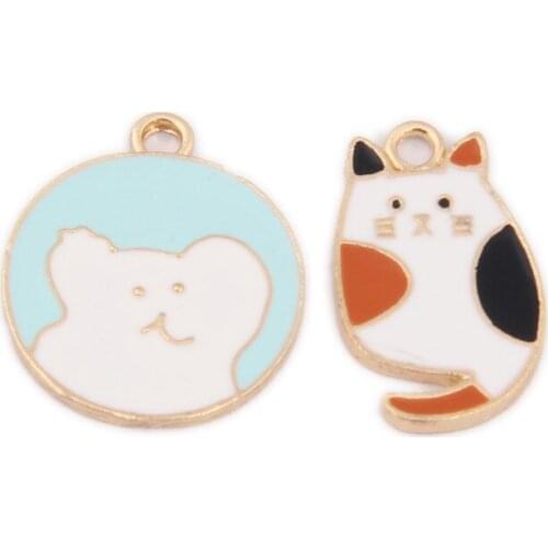10pcs/lot Cartoon Animals Enamel Charms Cute Bear Cat Metal Pendants Handmade Finding For DIY Jewelry Accessory