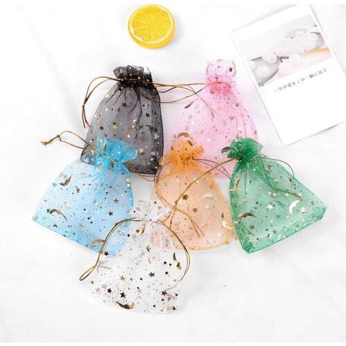 100pcs Star And Moon Yarn Bag Ornaments Candies Christmas Gifts Bundle Pockets Wedding Valentines Day Present Drawable Pouch