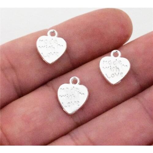 12*10mm 50pcs/Lot Bright Silver Plated Heart Charms Pendant For DIY Necklace Bracelet Jewelry Accessories