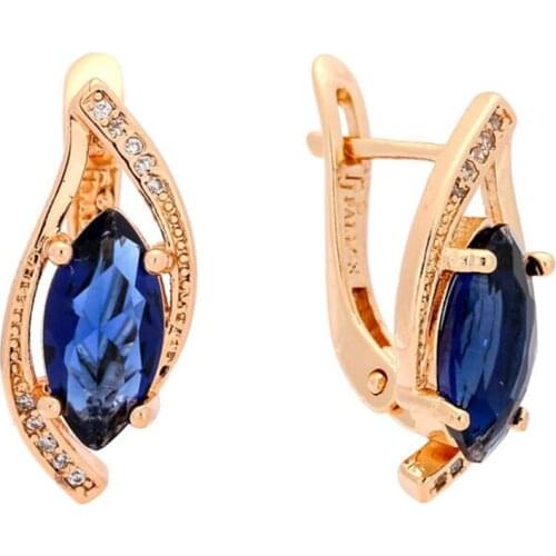 Flower Earrings 2020 New Fashion Trendy 585 Gold Color Jewelry Luxury Blue Stone Women Drop Earrings Long
