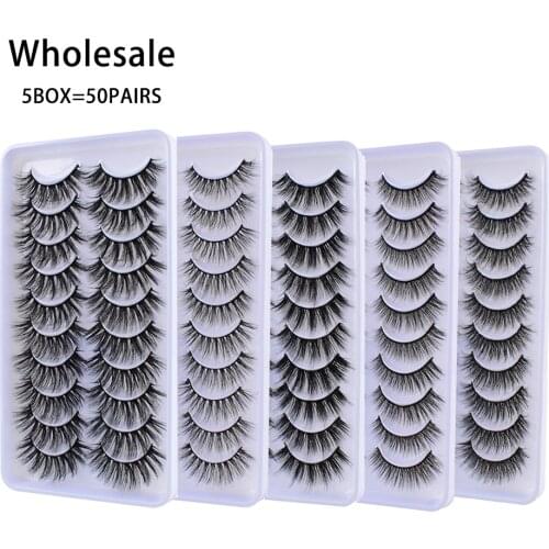 5BOX=50Pairs Wholesale False Eyelashes Natural Long 3D Mink Lashes Dramatic Faux Eyelashes Criss-Cross Fake Eyelash Extension