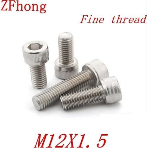 5PCS M12*1.5*20/25/30/35/40/50 m12 Stainless steel Fine thread hex hexagon socket cap head screw pitch 1.5mm