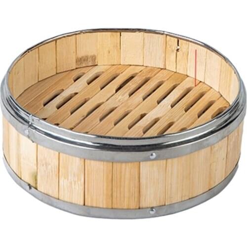 1Pc Bamboo Food Steamer with Stainless Steel Banding No Lid Bun Steaming Basket Dumplings Dessert Dim Sum Wholesale&Dropship