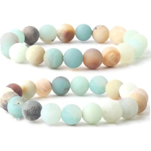 8mm 10mm Natural Healing Energy Amazonite Turquoises Bracelet Amethysts Beads Bangle Elastic Pulsera Women Jewelry Men Bracelet