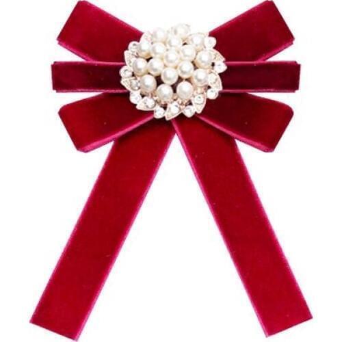Free shipping NEW female retro pearl bow tie brooch solid color velvet antique cloth brooch 2017 shirt womens accessories