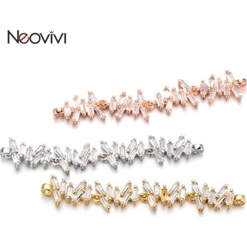 Neovivi Long Strip Charms Micro Pave Clear CZ Bead irregular Pendant for Necklace Bracelet DIY Jewelry Making Wedding Party Gift