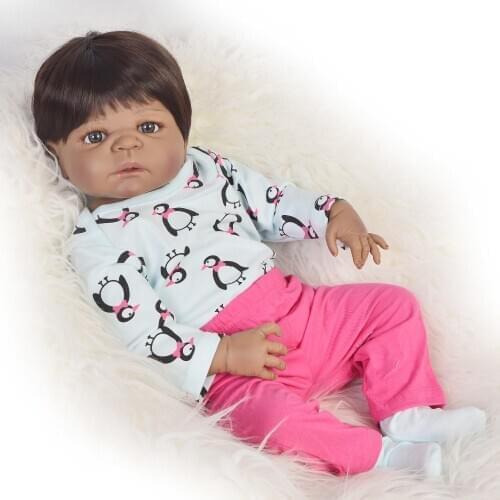 Black doll Bebes reborn 55cm full body silicone reborn baby dolls real alive African girl toddler doll kids toy doll gifts