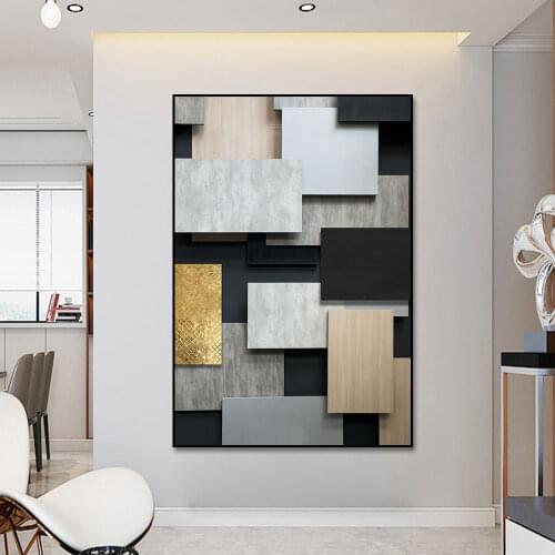 Black and White Blocks 3D Wall Art Canvas Painting Minimalist Abstract Painting Art Posters and Prints Pictures for Home Decor