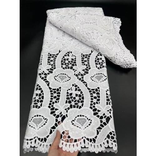 Pure White Water Soluble African Guipure Cord Lace Fabric With Sequins Embroidery French Mesh For Nigerian Wedding Party Sew