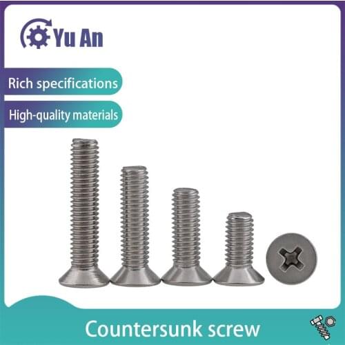 KM Authentic 304 Stainless Steel Cross Countersunk Screw GB819 Flat Head Screw M2 M2.5 M3 10PCS