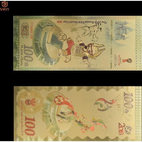 2018 Russia World Cup Europe Gold Banknotes 100 Rubles Gold Plated Colored Paper Money Collection For Gifts