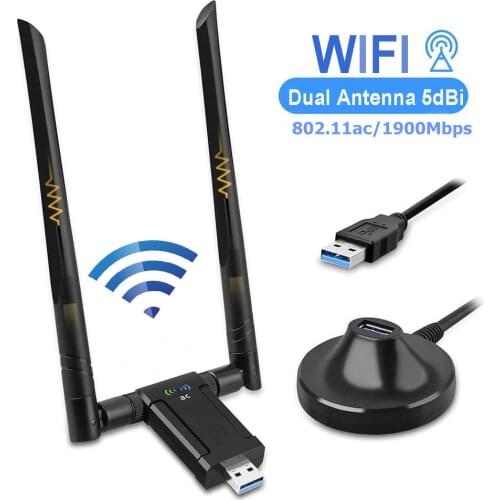 KuWFi 1900Mbps USB Wifi Adapter Dual Band 5dBi Wifi Antenna USB3.0 Wireless Network Card for PC Desktop Lapt