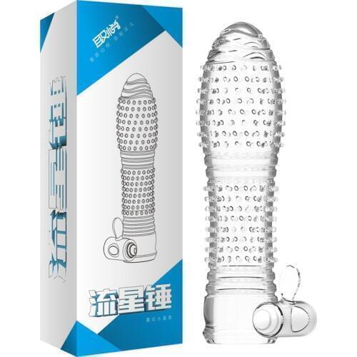 Penis Enlargement Reusable Condom Vibrating Penis Sleeve Extender Dots Thread Dildo Clitoris Stimulate Vibrator Sex Toys for Men