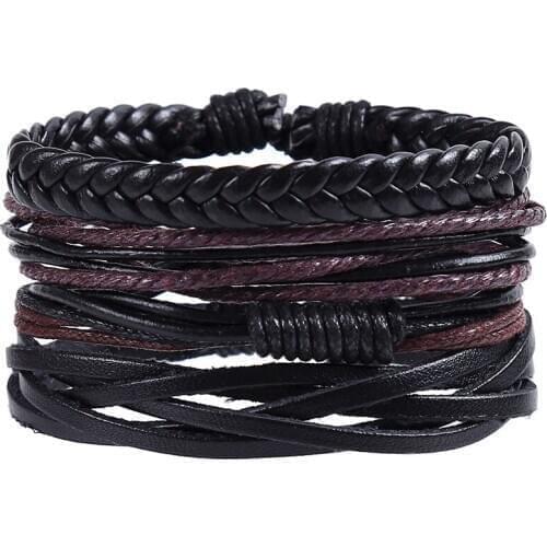 Multilayer Leather Bracelet For Men Handmade Wristband Bracelet Punk Rope Jewelry Wrap Bracelets & Bangles Classic Charm Vintage