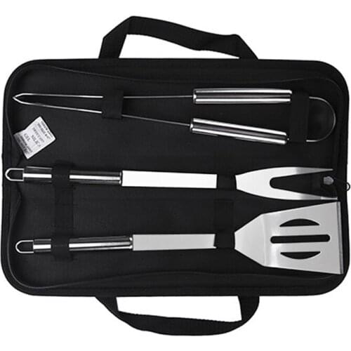 3 Pieces Set Barbecue Grill Set Stainless Steel Barbecue Grilling Utensil Accessories Outdoor Camping BBQ Kit With Oxford Bag
