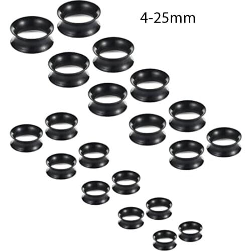 TIANCIFBYJS Black White Clear Silicone Ear Tunnels Gauges Plugs Double Flared Earring Stretchers Expanders Mix 4-25mm 100/200pcs