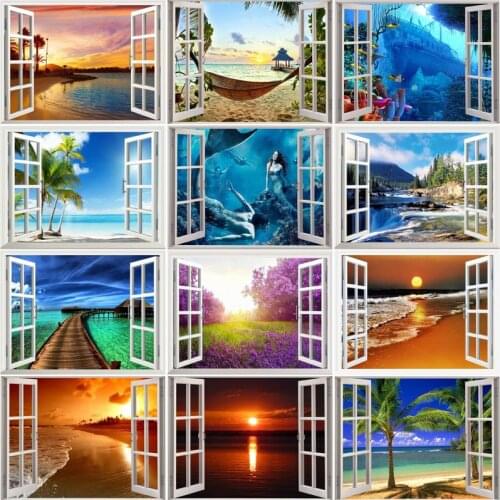 RUOPOTY Frame Painting By Numbers For Adults Window Landscape Picture By Numbers Acrylic Paint On Canvas For Home Decors Arts