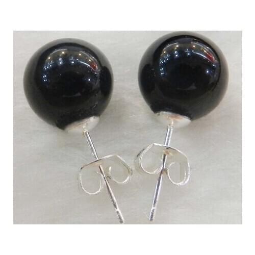 New 10mm Jewelry Natural Black Onyx & Sterling A Stud Earrings