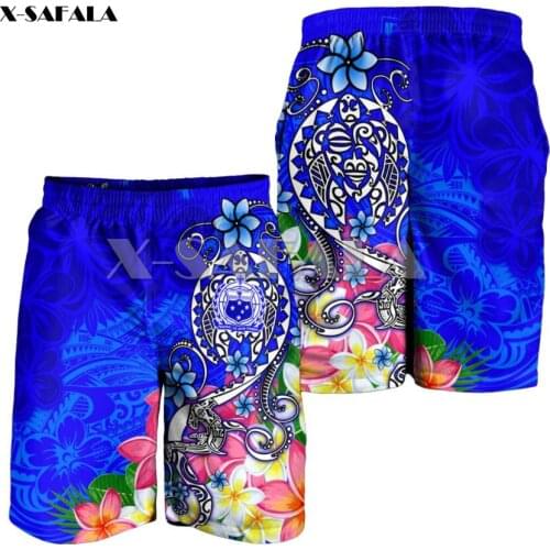 Samoa Turtle Plumeria Polynesian 3D Print Mens Shorts Unisex Elastic Waist Shorts Summer Beach Harajuku Casual Drawstring-3
