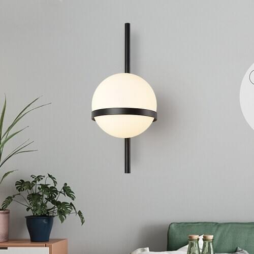 Nordic Creative Modern Glass Wall Light Round moon Bedside Lamp Living Room Corridor Wrought Iron Lighting sconce YHJ011108